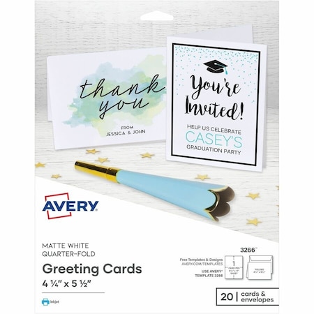 Avery Greeting Cards, 97 Brightness, 4 1/4in x 5 1/2in, Matte, Heavyweight, White, 6PK 3266