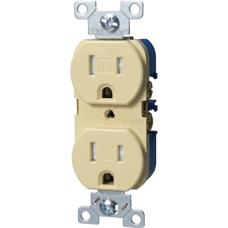 Eaton Wiring Devices Straight Blade Receptacle, 5-15R, 15 A, 125V AC, 2 Pole, 3 Wire, Flush Mount, Grounded TRBR15V-BXSP
