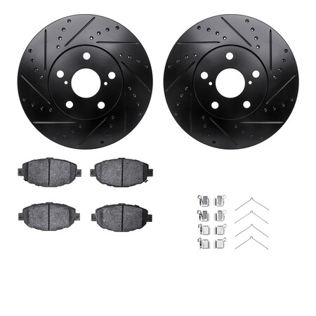 Dynamic Friction Co DFC Rotors-Drilled & Slotted-Black w/ 5000 Advanced Brake Pads Incl Hdw 8512-75005
