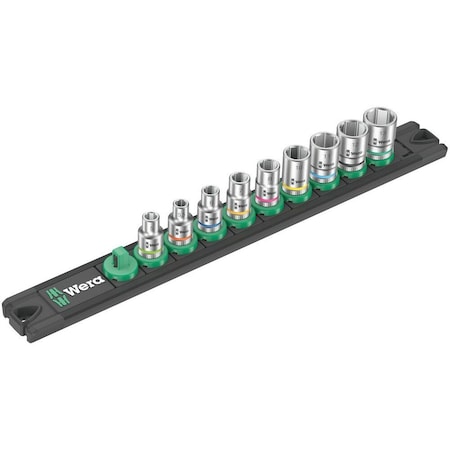 Wera Magnetic socket rail A 4 Zyklop socket set, 1/4 in drive, 9 pieces 5005400001
