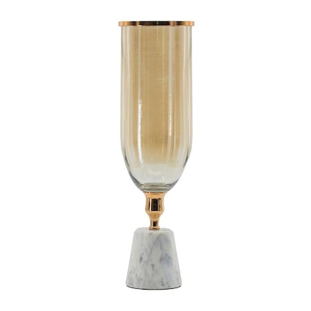 Homeroots 19" Gold And White Glass And Marble Table Vase 565436