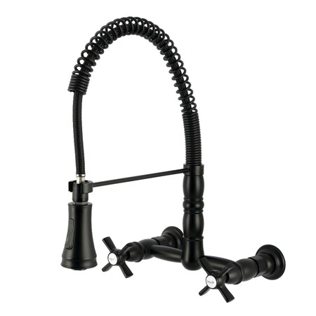 Kingston Brass Double-Handle Wall-Mount Pre-Rinse Bridge Kitchen Faucet, Matte Black GS1240ZX