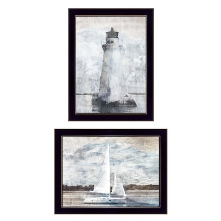 Homeroots Set Of Two Lighthouse Sailboat Black Single Rim Framed Print Wall Art, 2PK 407081