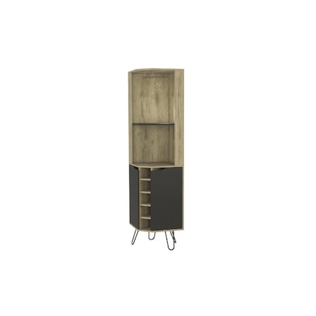 Homeroots 18in Brown and Black and Brown Corner Bar Cabinet With Eleven Shelves 488502