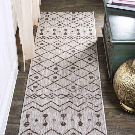 Jonathan Y Nokat Tribal Bohemian Beige/Brown 2 ft. x 10 ft. Indoor/Outdoor Runner Rug SMB131A-210