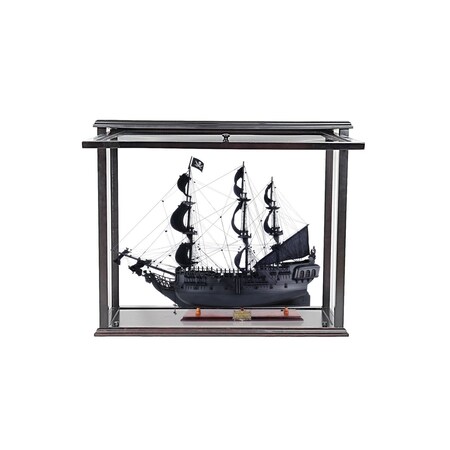 Homeroots 30" Black Solid Wood Hand Painted Black Pearl Pirate Medium Open Display Case Model Boat 401984