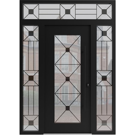 Vdomdoors Aluminum Door Iron 1655 Black Entry Steel Metal Classic Painted 64 x 94 (16+36+16 x 80+14)-Left Ins IRON1655EXD-BLK-W16+36+16xH80+14-LH-I
