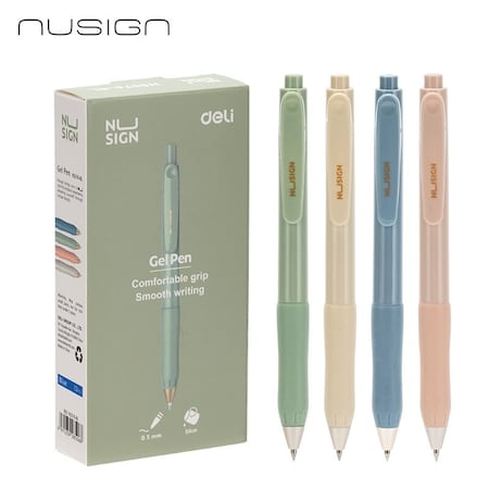 Deli NUSIGN Retractable Gel Pen 0.5mm, Blue Ink, Assorted Barrels, 12PK ENS576-BL