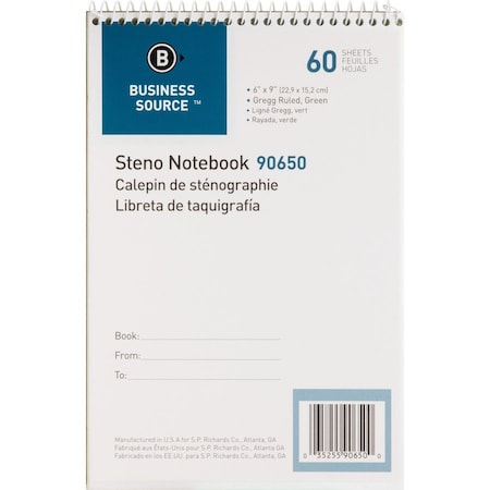 Business Source Steno Notebook, Green BSN90650