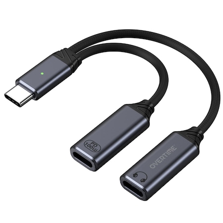 Overtime USB-C to USB-C & Type-C Audio 100W Charging Splitter Adapter, Black OADCTCCBK