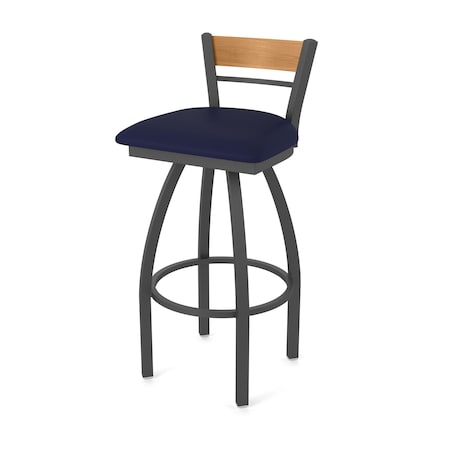 Holland Bar Stool Co Revelle 30in Swivel Bar Stool with Pewter Finish, Medium Back and Canter Twilight Seat 881