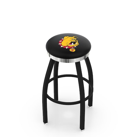 Holland Bar Stool Co 25" Blk Wrinkle Ferris State Swivel Bar Stool, Chrome Ring L8B2C25FerrSt