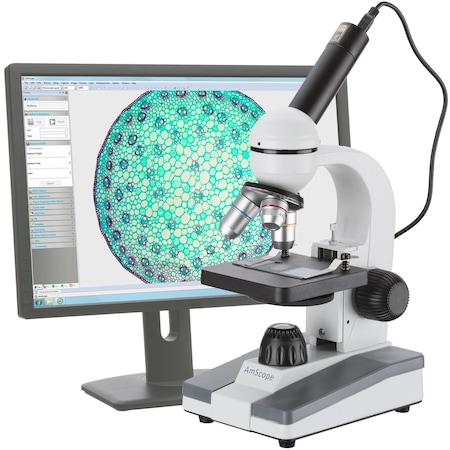 Amscope M148 Biological Science Student Monocular Compound Microscope 40X-640X w/USB Digital Camera M148A-E