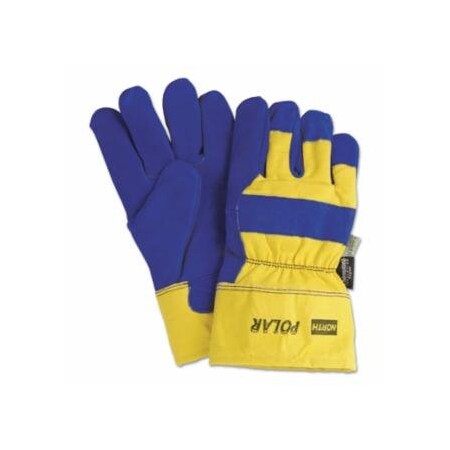 North North Polar Insulated Leather Palm Glove, Split Cowhide, Blue/Yellow, Large, 6PK 068-70/6465NK