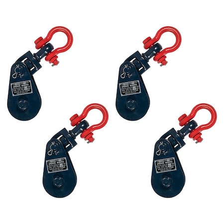 Mytee Products 4 Ton Snatch Block w/ SHACKLE Wire Rope Sheave Tow Shackle Tree Sling Wrecker, 4PK SB45-4-Shacklex4