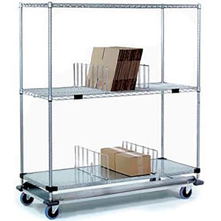 Global Industrial Nexel 3 Shelf Truck, Chrome, 60"W x 24"D x 69"H, Polyurethane Plate Casters, 4 Swivel 558832A