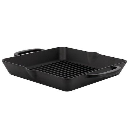 Martha Stewart 12 Inch Square Pre-Seasoned Cast Iron Grill Pan with Pour Spouts 96363.01