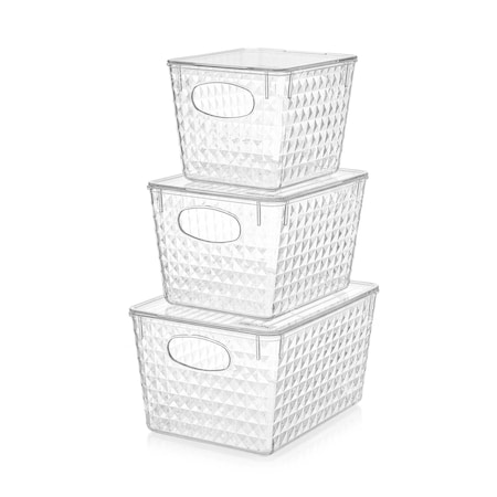 Azar Displays Diamond Pattern Storage Tote Bin Set with Lids, 3PK 556903-SET