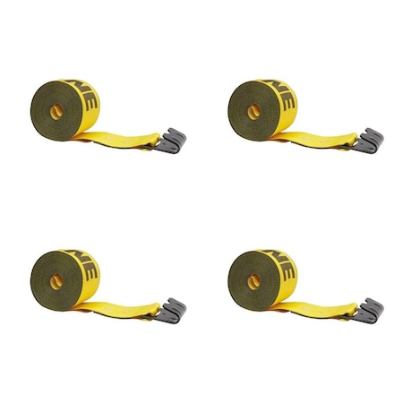Mytee Products Kinedyne 4 in x 27 ft Winch Strap with Flat Hook - Gold, 4PK WS427Kx4