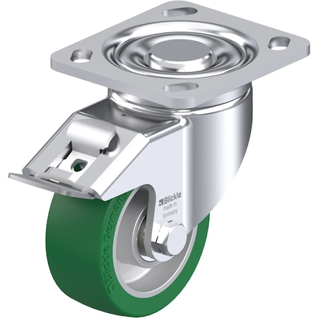 Blickle Swivel Plate Caster, PU, 4", Brake, Load Rating: 600 lb. LH-ALST 100K-14-FI