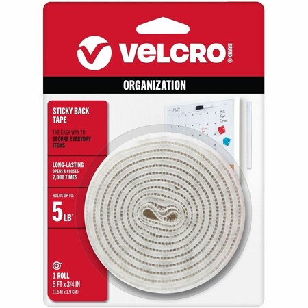 Velcro Brand Reclosable Fastener, 5 ft, 3/4 in W, White 90087