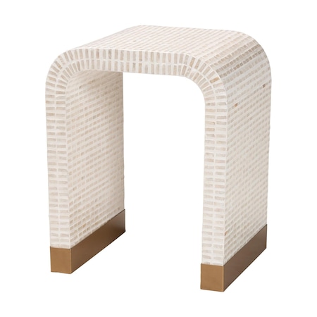 Bali & Pari Carlyn Coastal Beige and White Mother of Pearl Capiz Shell End Table 252-13989-ZORO