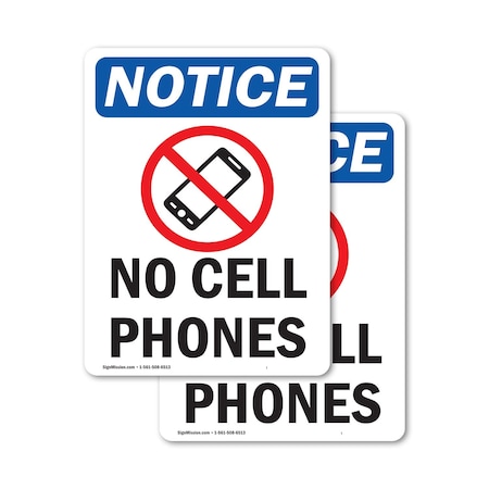 Signmission No Cell Phones Sign With Symbol, 10 in W x Rectangle, Vinyl Decal OS-2PACK-NS-D-1014-V-14429