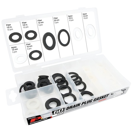 Performance Tool 60 pc. Drain Plug Gasket Assortment, Nylon Gaskets, Fiber Gaskets, Oil Drain W5234