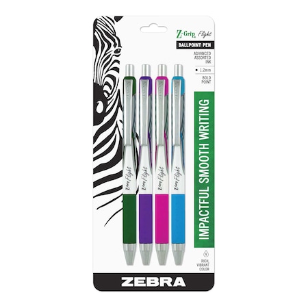 Zebra Pen Z-Grip Flight Retractable Ballpoint 1.2mm Fashion 4PK 21974