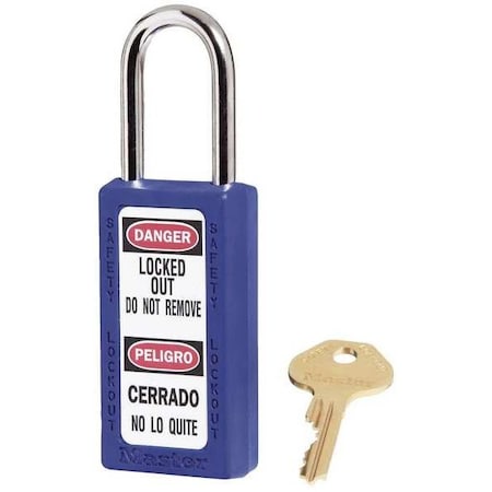 Master Lock Lockout Padlock, Keyed Different, Thermoplastic, Blue, 1 1/2 in Shackle Height, 1 1/2 in Body Width 411BLU
