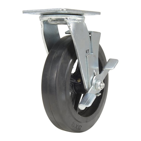 Vestil Rubber Swivel With Brake Caster 8 In. Diameter x 2 In. Width 551 Lb. Capacity Black CST-VE-8X2MR-SWB