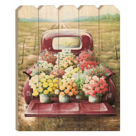 Homeroots Pretty Red Truck Flowers for Sale Unframed Picket Fence Wall Art 407505