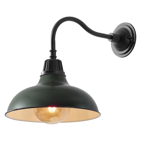 Jonathan Y Aurora 12.3 in. 1-Light Farmhouse Industrial Iron LED Gooseneck Arm Outdoor Sconce, Matte Green JYL7613L
