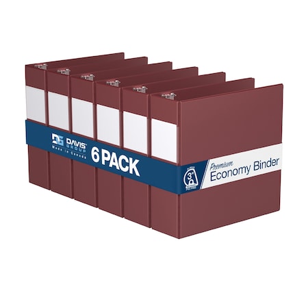 Davis Group Premium Economy, Angle D Ring, Binder, (Burgundy, 3"), PK6 2305-08-06