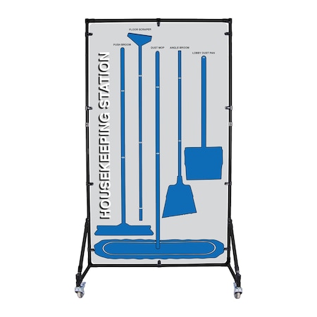 5S Supplies 5S Housekeeping Shadow Board Broom Station Version 9 - Gray Board / Blue Shadows With Broom HSB-V9-GRAY/BLUE-KIT