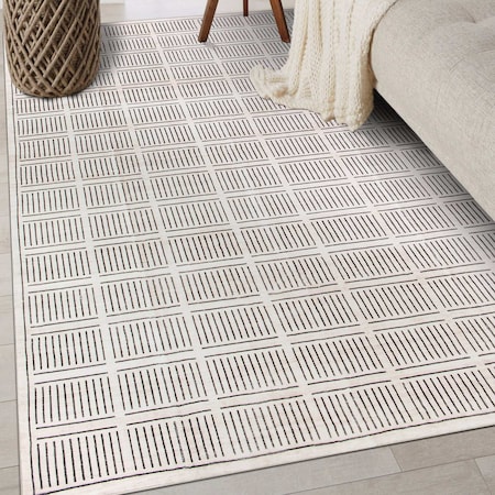 World Rug Gallery Bohemian Stripe Lines Washable Non Slip Area Rug 3 ft x 5 ft Ivory WR68IVORY3X5