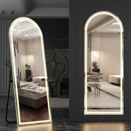 Simple Deluxe 63'x20' Arched Full Length Mirror with LED Lights, Body Floor Mirror with Dimming and 3 Color Light 3A88MIROGZ2063NWHT