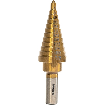 Neiko Titanium Step Drill Bit, High-Speed Alloy-Steel Bit, 10 Step Sizes from 3/16 Inch to 7/8 Inch 10185A