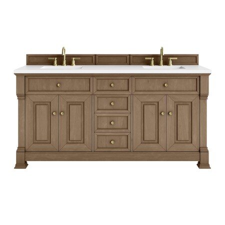 James Martin Vanities Brookfield 72 in. Double Vanity, Pecan w/ 3 CM White Zeus Silestone Top 547-V72-PCN-3WZ