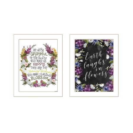 Homeroots Set Of Two Flowers Make Us Laugh White Framed Print Wall Art, 2PK 407977