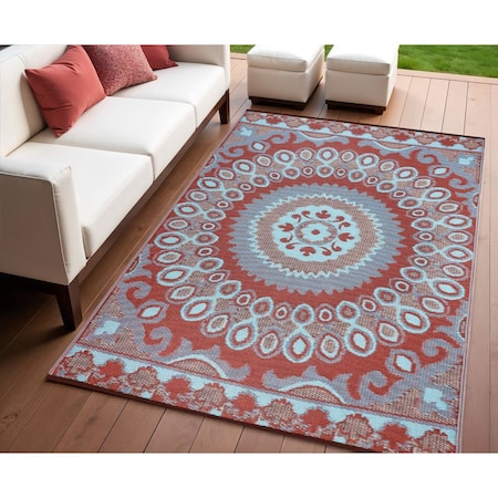 Homeroots 4' X 6' Brown Floral Indoor Outdoor Area Rug 555583