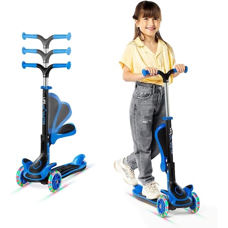 Lifemaster Kids 3-Wheel Scooter with Foldable Seat, LED Wheels, Adjustable Handlebar, Indoor/Outdoor Blue LIFMS22
