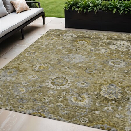 Homeroots 5' X 8' Brown Green And Gray Floral Washable Indoor Outdoor Area Rug 604067