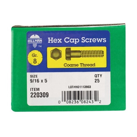 Hillman 220309 0.562 x 5 in. Hex Head Cap Screw, 25PK 5324025