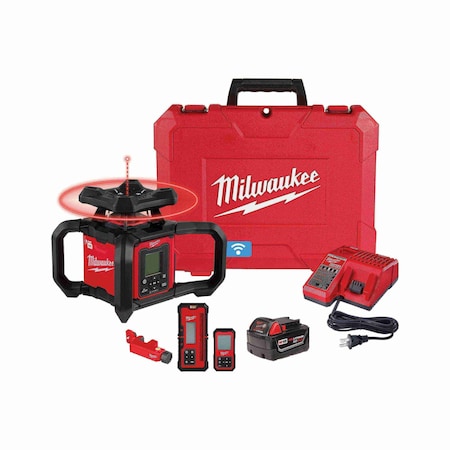 Milwaukee Tool M18 Red Exterior Dual Slope Rotary Laser Level Kit w/ Receiver & Remote 3704-21