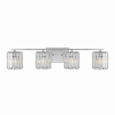 Jonathan Y Coco Prism Vintage 29.75" 4-Light Metal/Glass Classic Glam LED Vanity Light, Chrome JYL3555A