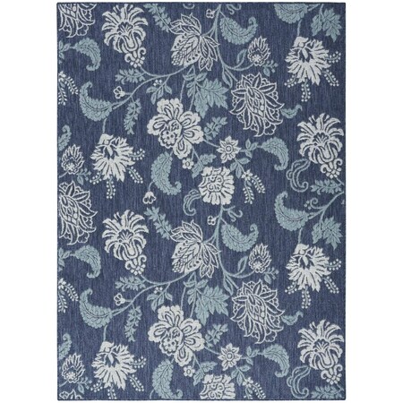 Homeroots 4' X 6' Navy Blue Sky Blue And Ivory Floral Indoor Outdoor Area Rug 552497