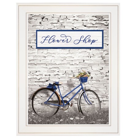 Homeroots Flower Shop Bicycle 1 White Framed Print Wall Art 405018