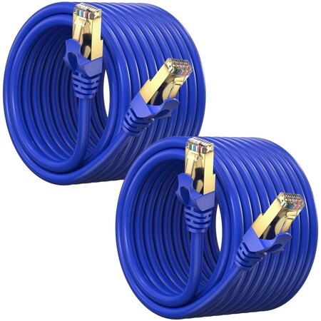 Maximm 25ft Flat Cat7 SFTP Shielded Ethernet Cable, 2PK, Blue, 2PK CAT725FTBlue-2PK