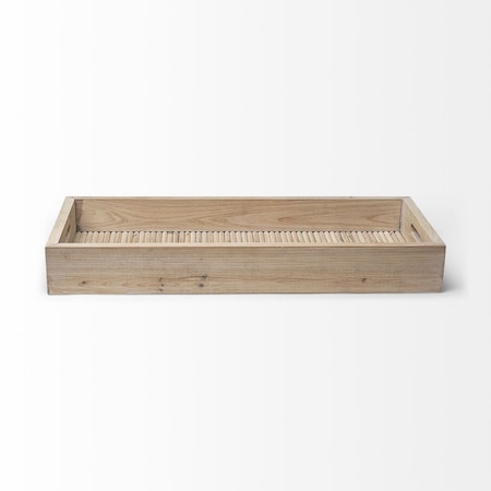 Homeroots 28in Natural Wood Indoor Outdoor Tray With Handles 376056